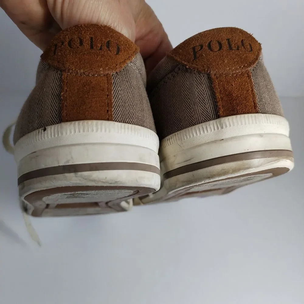 POLO‎ Ralph Lauren Men's 9D Brown Herringbone Vaughn Sneaker Shoes